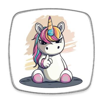 Freches Einhorn mit Zeigefinger – Cute & Cool - Viereckiger Kühlschrankmagnet - Weiß - Vorne