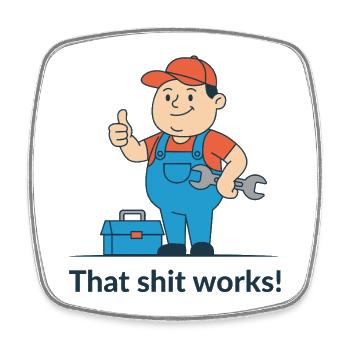 Werkzeugheld Cartoon Motiv. Endlich funktionierts! - Viereckiger Kühlschrankmagnet - Weiß - Vorne