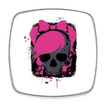 Pink Skull with Braids and Bows - Square fridge magnet - white - Front