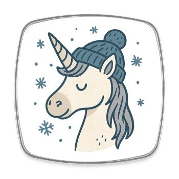 Winter unicorn with hat - Square fridge magnet - white - Front