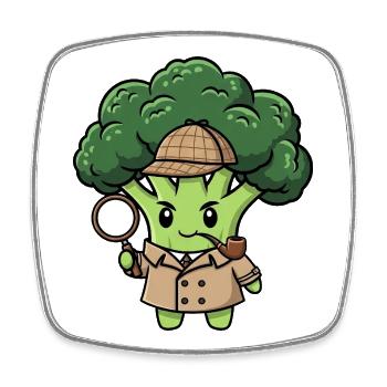 Cute Broccoli Detective Spy Cartoon Vegetarian - Square fridge magnet - white - Front