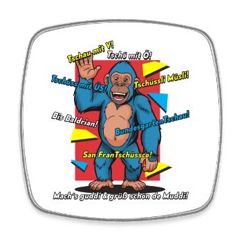 Bunter Spruch-Gorilla Cartoon. Abschiedssprüche - Viereckiger Kühlschrankmagnet - Weiß - Vorne