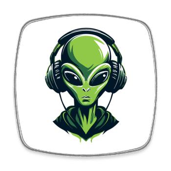 Alien with Headphones – Minimalistic Techno design - Square fridge magnet - white - Front