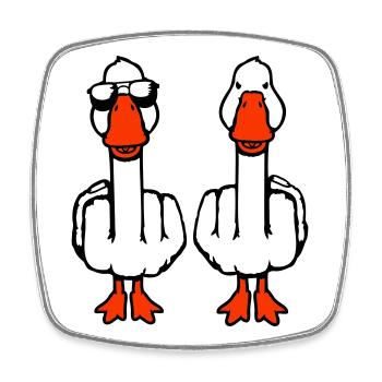 2 Goose Double Middle Finger Geese Friends Team Duo - Square fridge magnet - white - Front
