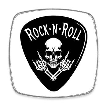 Rock N Roll Totenkopf auf Schwarz - Viereckiger Kühlschrankmagnet - Weiß - Vorne