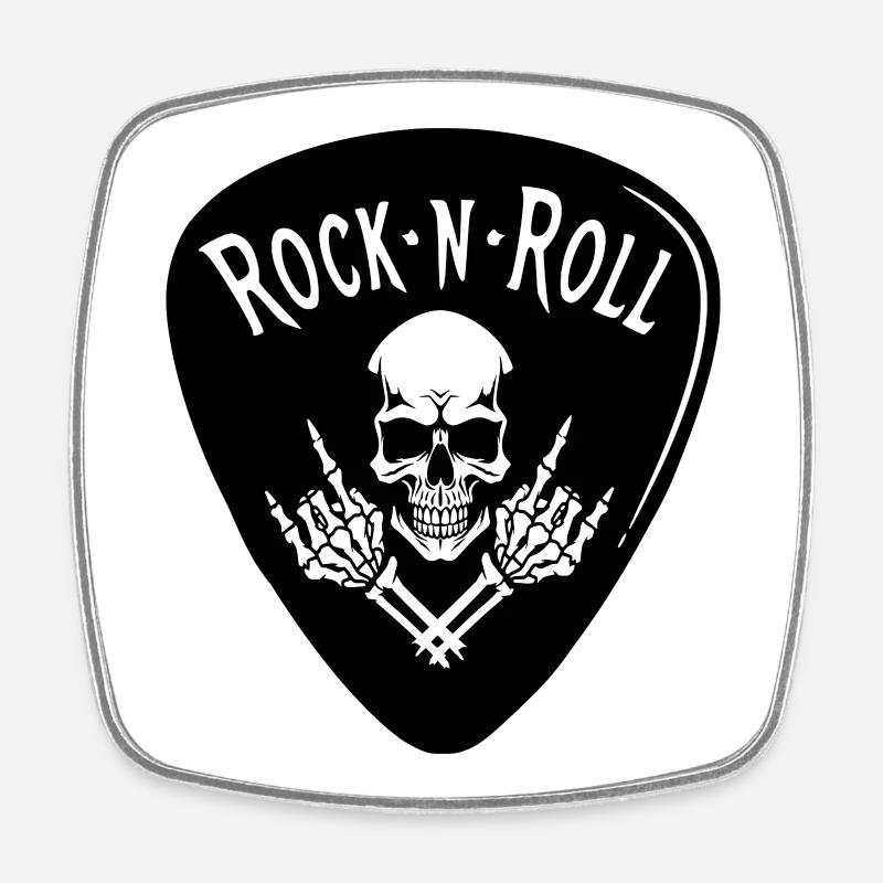 Crâne Rock N Roll Sur Noir - Magnet carré - blanc