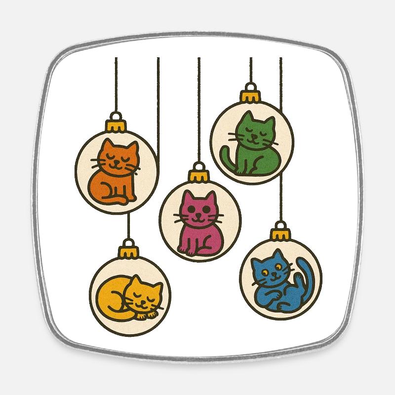 Five Cat Bauble Parade - Square fridge magnet - white