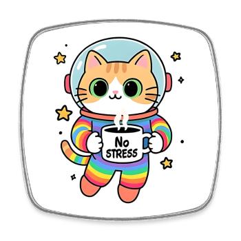 Stress-Free Rainbow Astronaut Cat - Square fridge magnet - white - Front