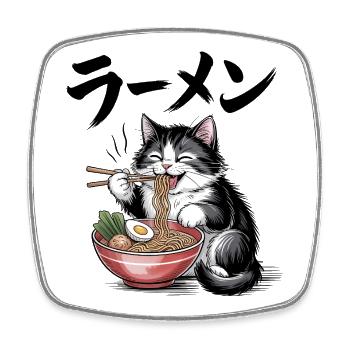 Ramen Cat - Food Lover Design - Square fridge magnet - white - Front