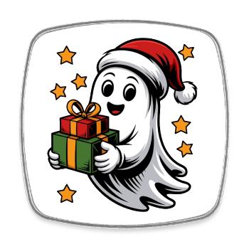 Geist mit Weihnachtsgeschenken - Viereckiger Kühlschrankmagnet - Weiß - Vorne