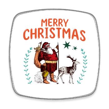 Vintage Santa Claus Reindeer Illustration - Square fridge magnet - white - Front