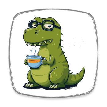 Tea Rex – Lustiger Dinosaurier mit Teetasse - Viereckiger Kühlschrankmagnet - Weiß - Vorne