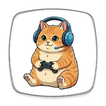 Gamer Katze mit Headset - Viereckiger Kühlschrankmagnet - Weiß - Vorne