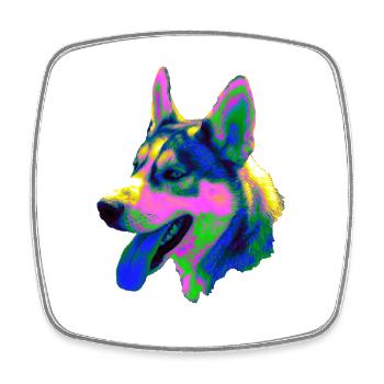 Tête de husky psychédélique Couleurs néon - Magnet carré - blanc - Devant