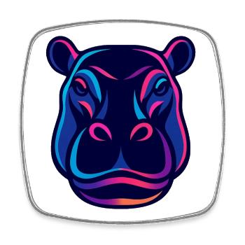 Neon Hippo Kopf - Viereckiger Kühlschrankmagnet - Weiß - Vorne
