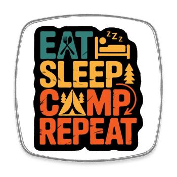 Eat Sleep Camp Repeat – Outdoor Adventure Design - Square fridge magnet - white - Front
