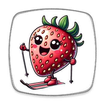 Fraise amusante en skiant en hiver - Magnet carré - blanc - Devant