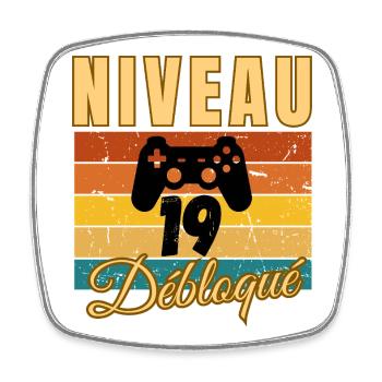 Level 19 Years Birthday Gamer Vintage Humor - Magnet carré - blanc - Devant