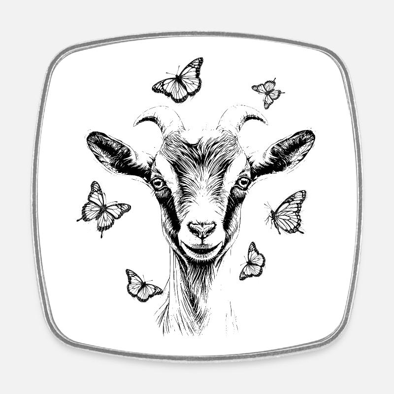 Goat with butterflies - Square fridge magnet - white