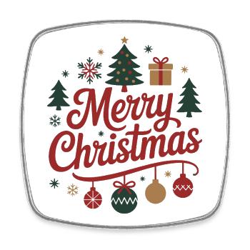 Fröhlicher Weihnachts-Schriftzug mit Kugeln - Viereckiger Kühlschrankmagnet - Weiß - Vorne