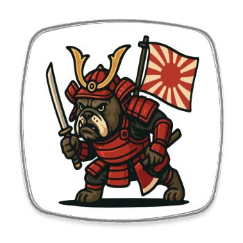 Samurai Bulldog Warrior Japan Armor Design - Square fridge magnet - white - Front