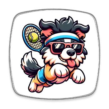 Tennis Hund Welpe Mit Sonnenbrille Und Stirnband - Viereckiger Kühlschrankmagnet - Weiß - Vorne