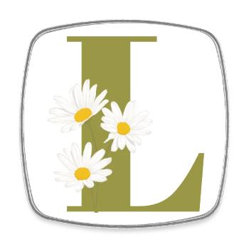 Lettre l vert marguerites - Magnet carré - blanc - Devant