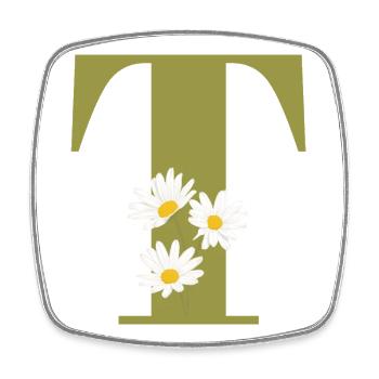 Lettre t vert marguerites - Magnet carré - blanc - Devant
