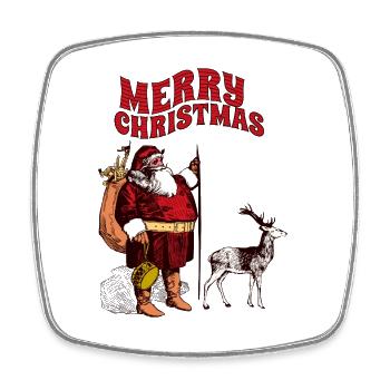 Weihnachts-Santa mit Rentier Motiv - Viereckiger Kühlschrankmagnet - Weiß - Vorne