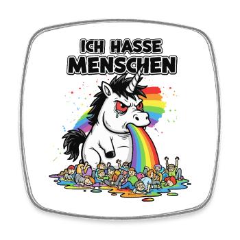 I Hate People Unicorn Puking Rainbow Funny - Square fridge magnet - white - Front