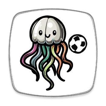 Qualle Fußball Comic - Viereckiger Kühlschrankmagnet - Weiß - Vorne