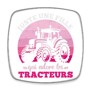 Juste Une Fille Qui Adore Les Tracteurs Humour  - Magnet carré - blanc - Devant