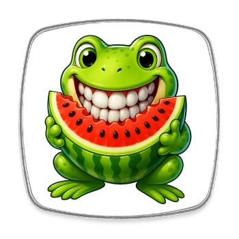 Crapaud grenouille joyeux avec pastèque été - Magnet carré - blanc - Devant