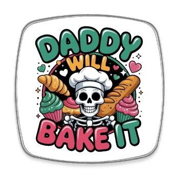 Daddy Will Bake It Skull Chef - Square fridge magnet - white - Front