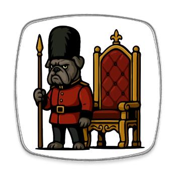 Bulldog Royal Guard with Throne British Cartoon - Square fridge magnet - white - Front