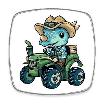 Dinosaurier triceratops Traktor Farmer - Viereckiger Kühlschrankmagnet - Weiß - Vorne