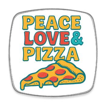 Peace Love Pizza Retro T-Shirt - Viereckiger Kühlschrankmagnet - Weiß - Vorne