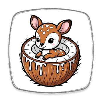 Süßer Reh Hirsch Cartoon Palme Frucht Kokosnuss - Magnet carré - blanc - Devant
