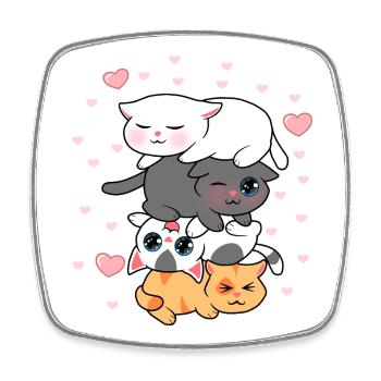 Four Kawaii Kittens Stack Cute Cats Illustration - Square fridge magnet - white - Front