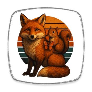 Fuchs Eichhörnchen Retro Tierfreunde - Viereckiger Kühlschrankmagnet - Weiß - Vorne