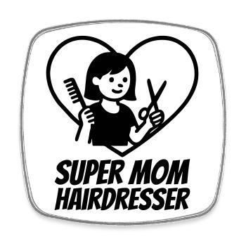 Super Maman Coiffeuse – Cœur Ciseaux - Magnet carré - blanc - Devant