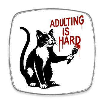 Cat paints growing up - Square fridge magnet - white - Front