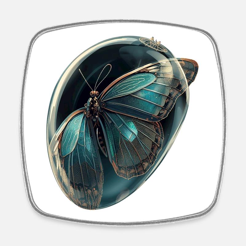 Teal Bubble Butterfly - Square fridge magnet - white