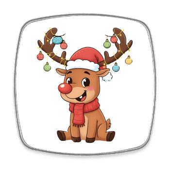 Cute Christmas Reindeer Cartoon Mood - Square fridge magnet - white - Front