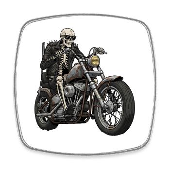 Skelett Biker auf Chopper Motorrad Retro - Viereckiger Kühlschrankmagnet - Weiß - Vorne