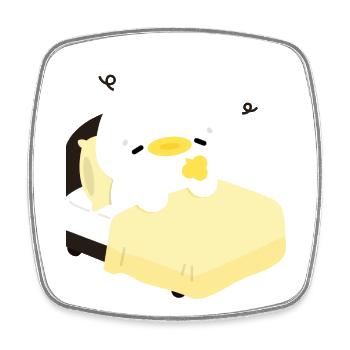 Cozy Sleepy Duck on Yellow Bed - Square fridge magnet - white - Front