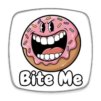 Beiß mich Donut Cartoon - Viereckiger Kühlschrankmagnet - Weiß - Vorne