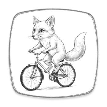 Fox Cyclist Sketch on Bike - Square fridge magnet - white - Front