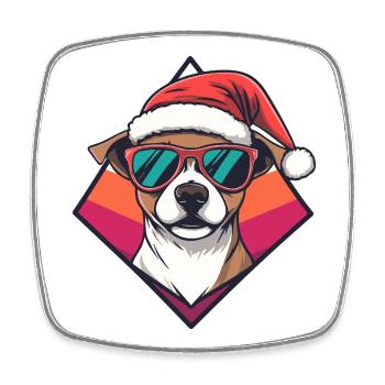 Santas Hund im Retro-Diamant - Viereckiger Kühlschrankmagnet - Weiß - Vorne