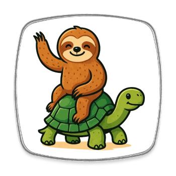 Funny sloth on turtle - Square fridge magnet - white - Front